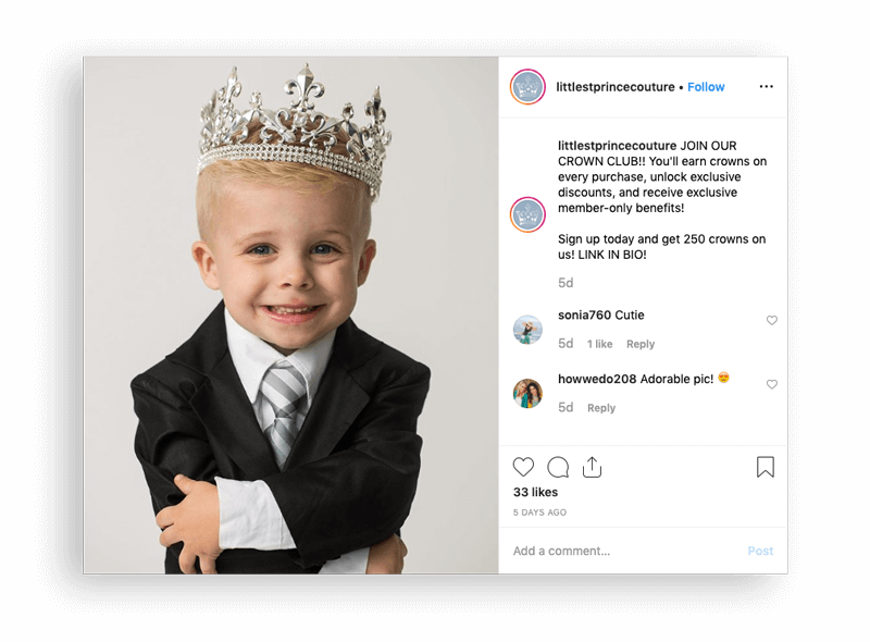 Littlest Prince Couture Instagram announcement