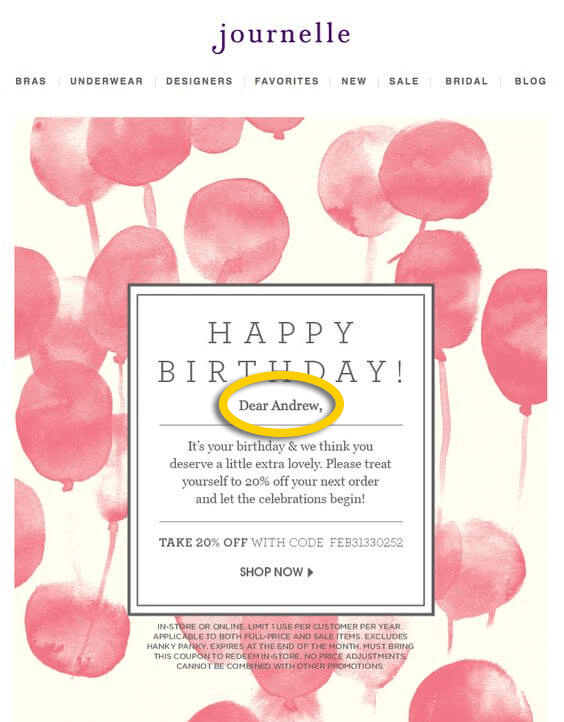 Personalized birthday email