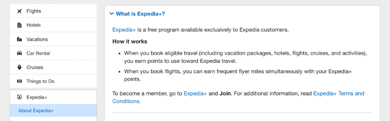 expedia+ FAQ description