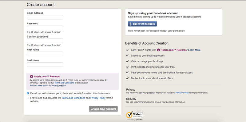 hotels.com rewards registration process