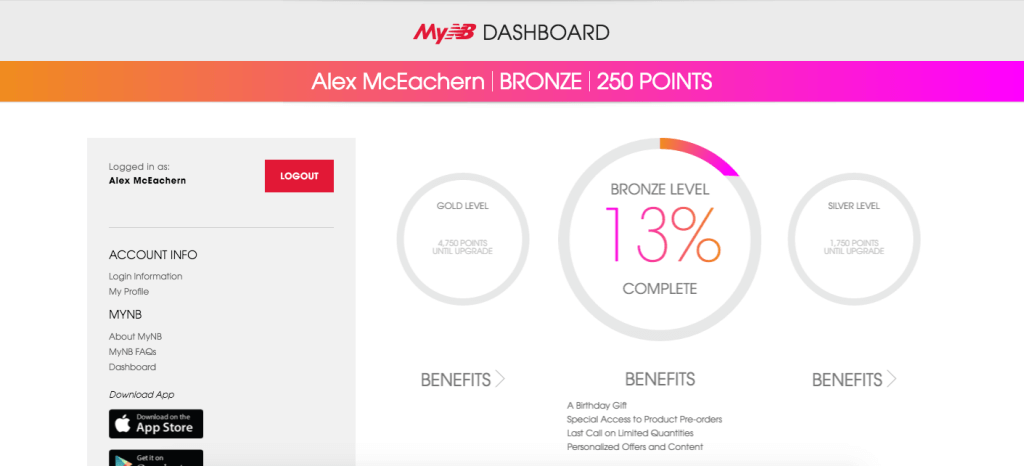 mynb new balance dashboard