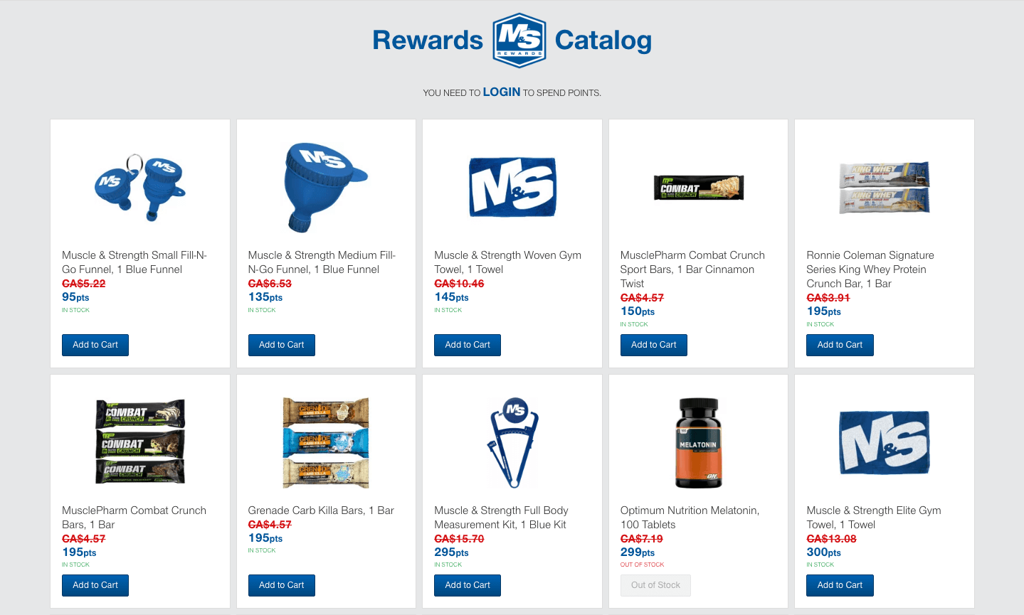 Muscle & Strength rewards catalog