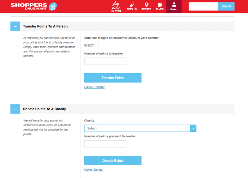 shoppers optimum point transfer