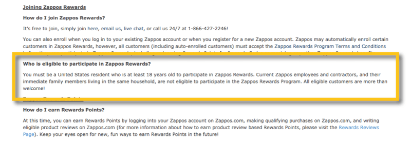 zappos rewards US only