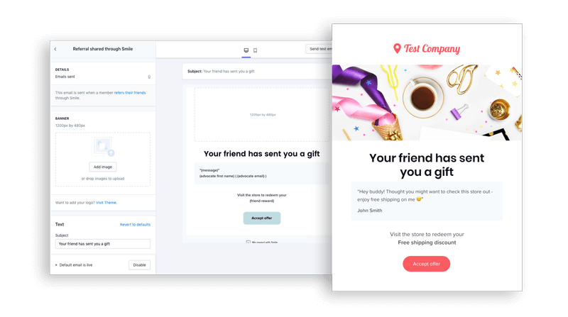 Smile email referral preview