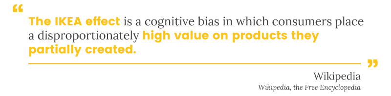 The IKEA effect is a cognitive bias in which consumers place high value on product they partially create