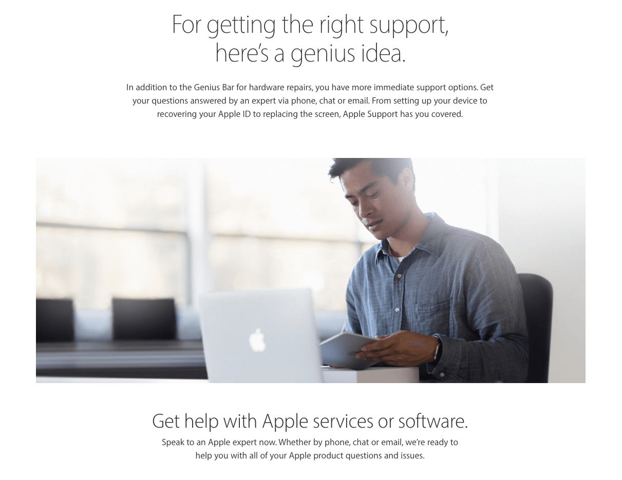 Apple provides legendary customer support through Applecare and the Genius Bar