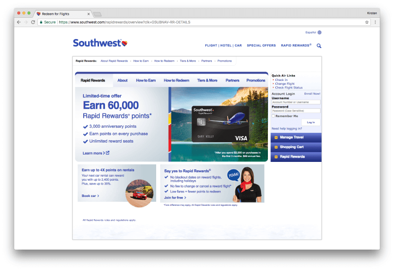 Southwest Rapid Rewards Page