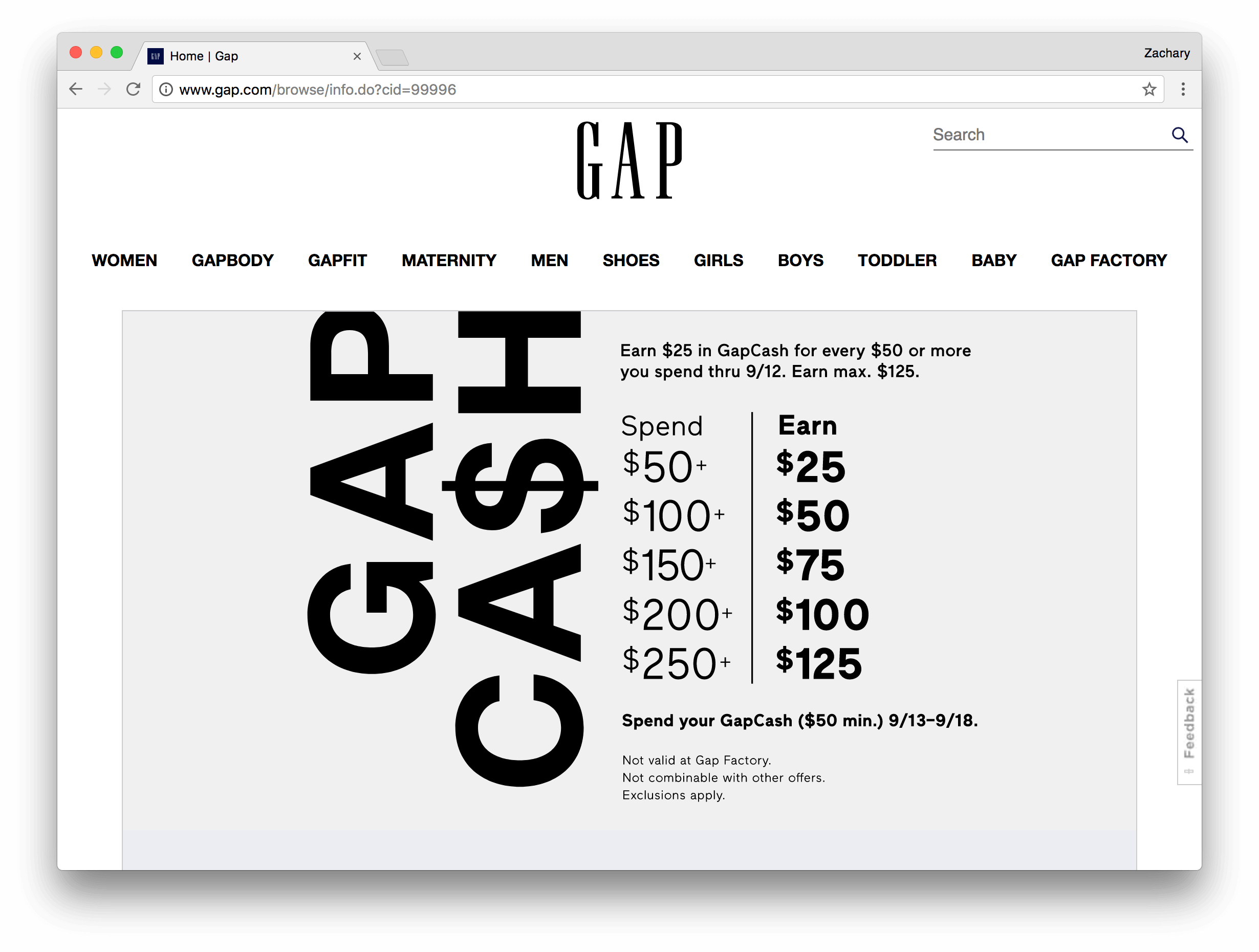 GapCash program terms
