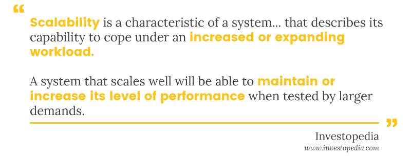 Scalability definition: a system that maintains or increases performance under increasing workload