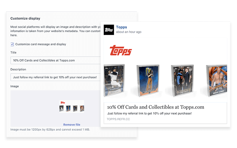 topps referral share message uses pictures