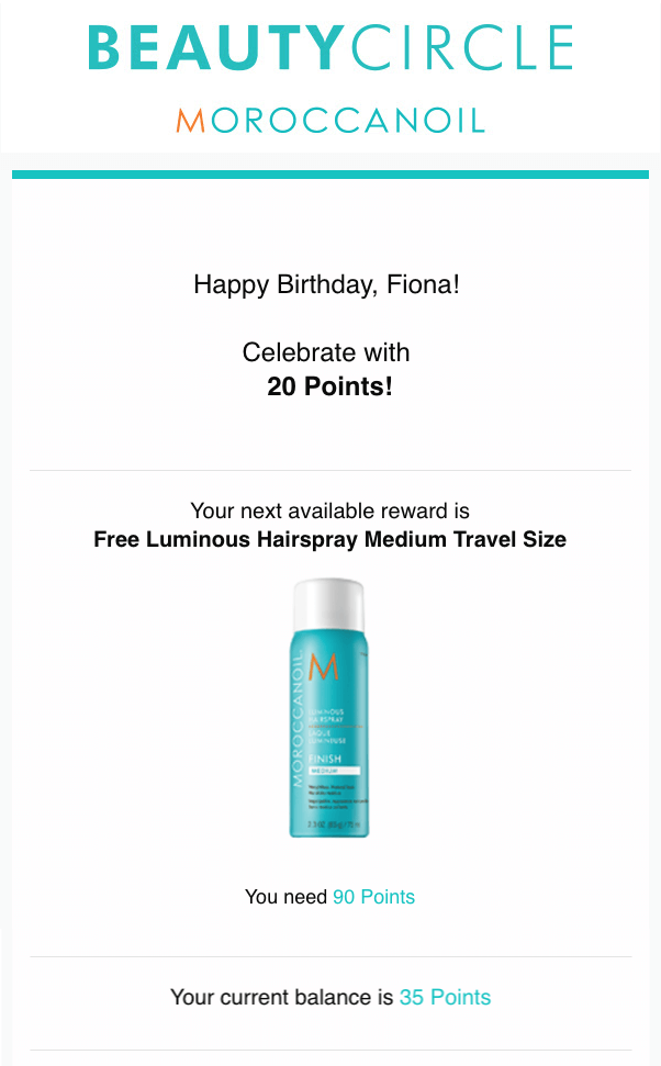 Moroccanoil birthday email