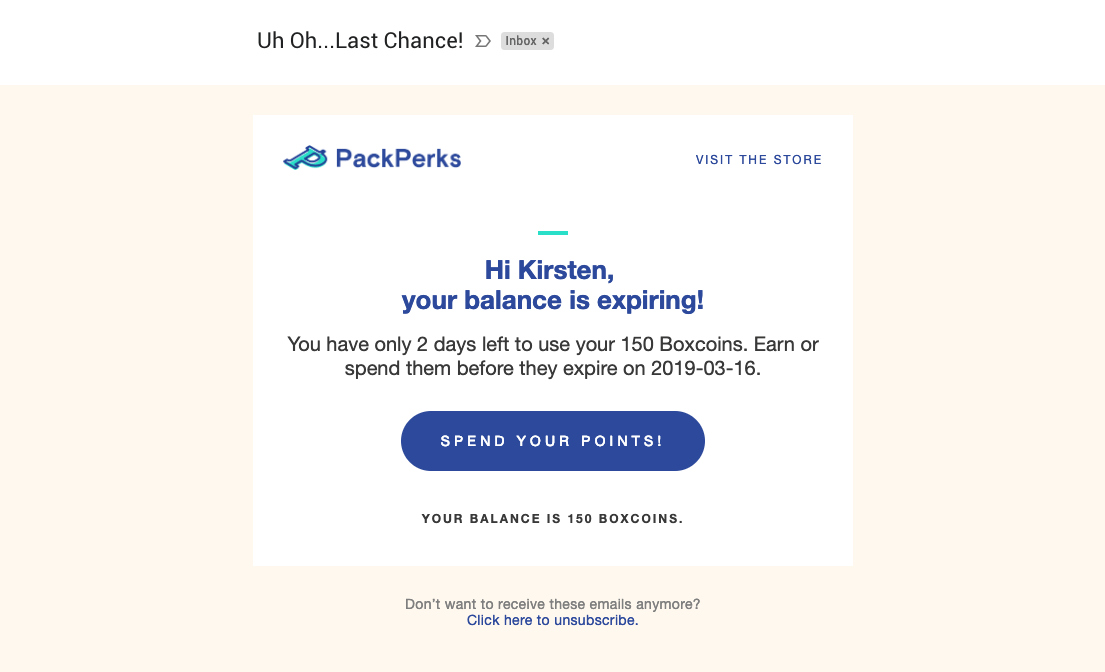 Packlane redemption email