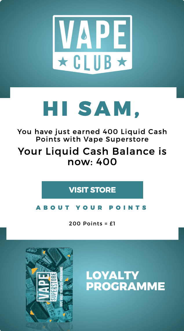 Vape Superstore points earned email