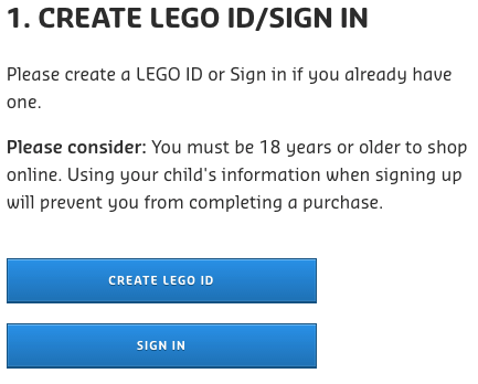 LEGO VIP program age restriction