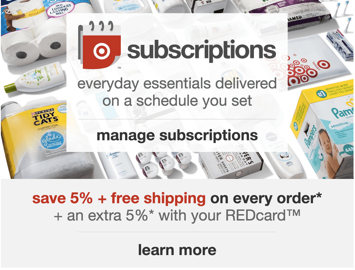 Target's Subscriptions allow customers to save 10% and provides free shipping