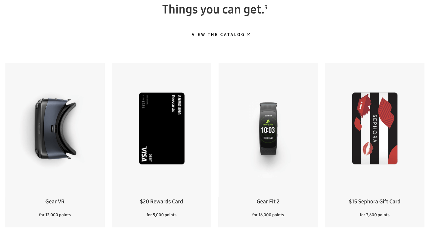 Samsung Rewards catalogue