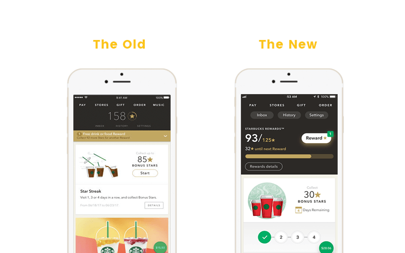 Starbucks Old vs. New Rewards Display