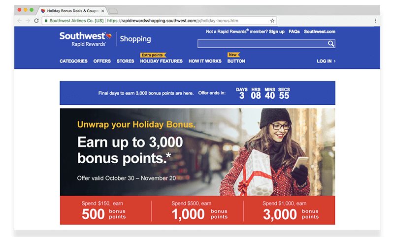 Southwest Rapid Rewards holiday bonus points