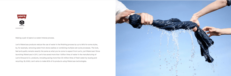 Levi's Water<Less social responsibility landing page