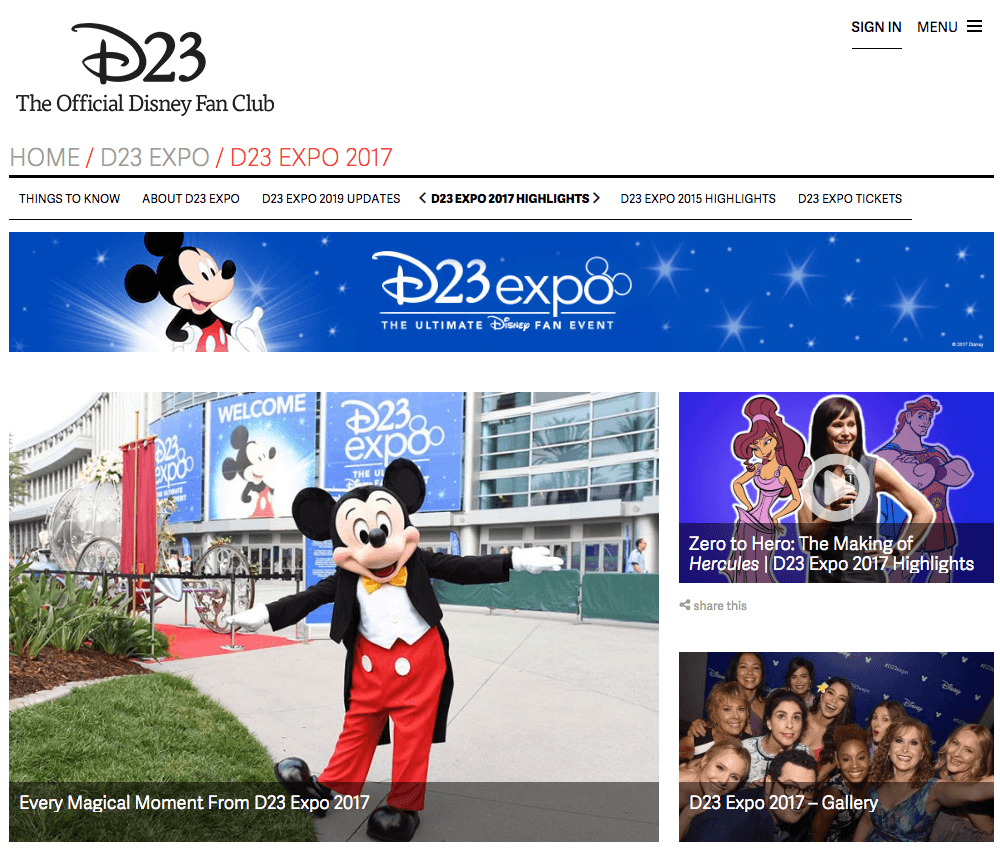 Best Brand Communities - Disney D23 expo 2017 home page