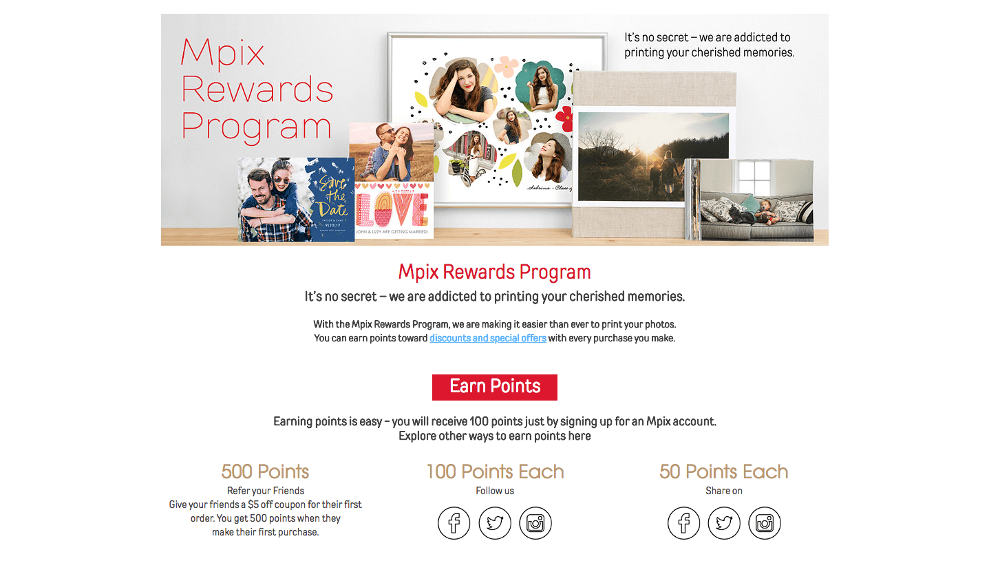 Mpix Rewards landing page