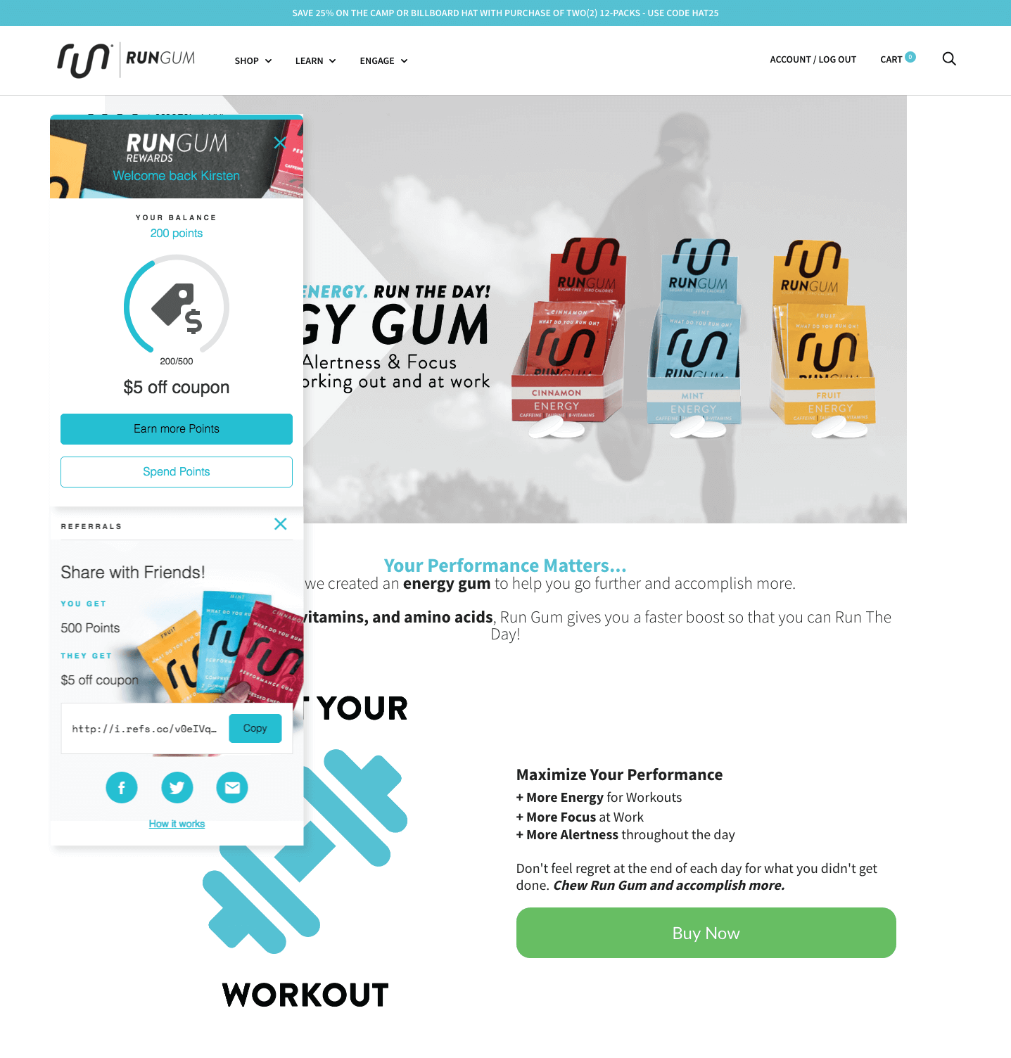 Run Gum Rewards panel and homepage