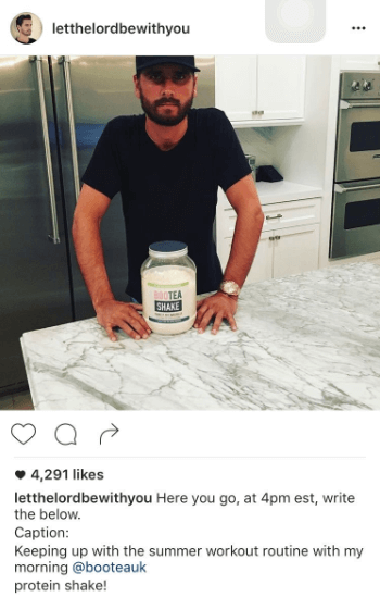 How Social Media Influencers Can Destroy Community - Scott Disick BooTea instagram caption error