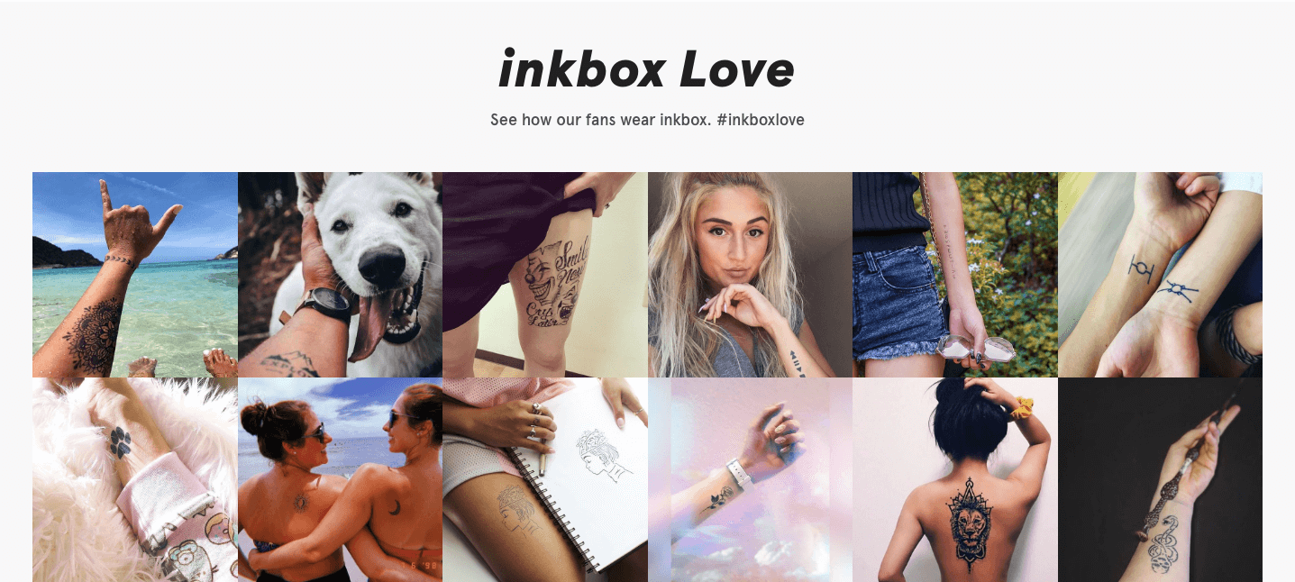 inkbox's Instagram feed on their homepage