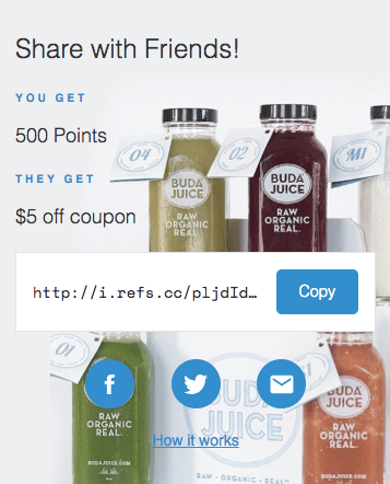 Build Rewards Premium Product Buda Juice Referrals