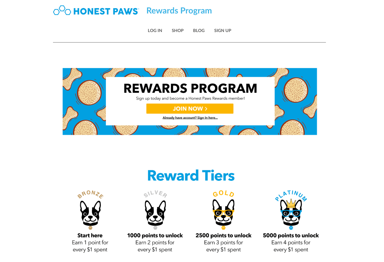 How to build a rewards program in pet supplies - honest paws tiers