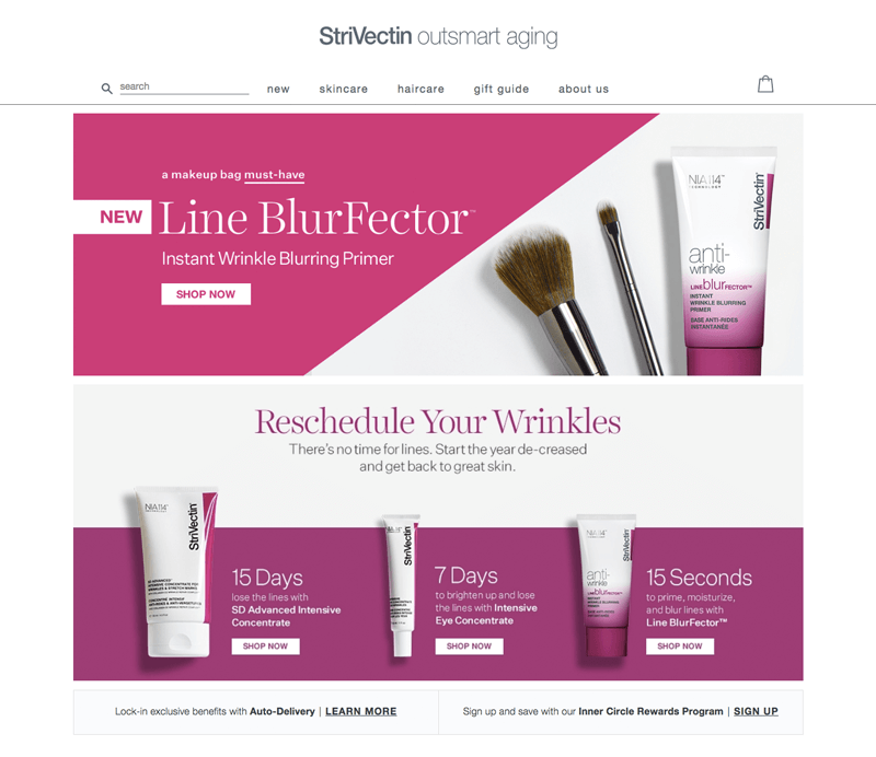 strivectin's homepage is an example of professional web design