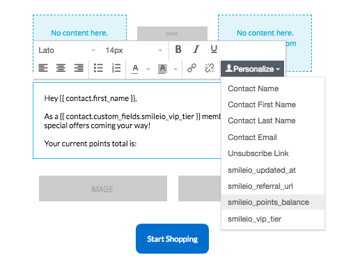 new Smile app Privy - Screenshot smile attributes to personalize privy emails