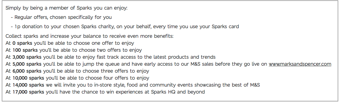 Rewards Case Study M&S Spark Rewards - all 8 tiers as shown in FAQ