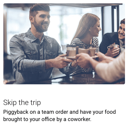 Ritual Rewards Case Study - Piggybacking order pickup info and image of man getting multiple coffees