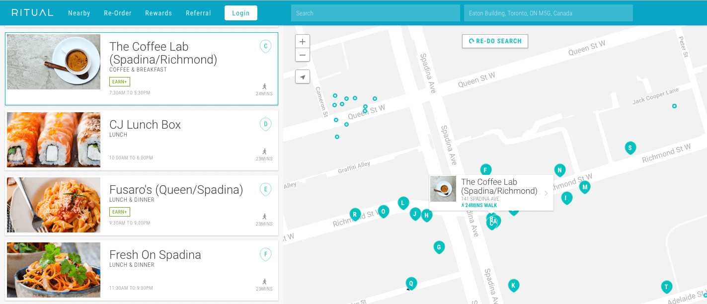 Ritual Rewards Case Study - map of locations in Toronto