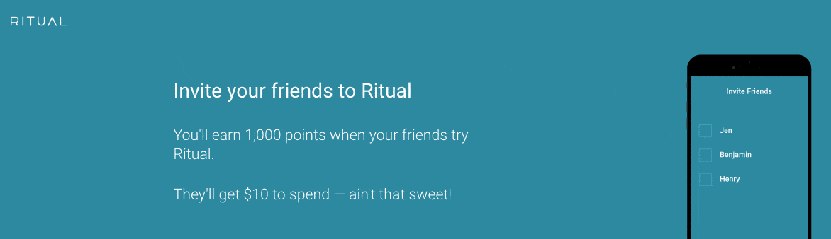 Ritual Rewards Case Study - invite your friends referral banner