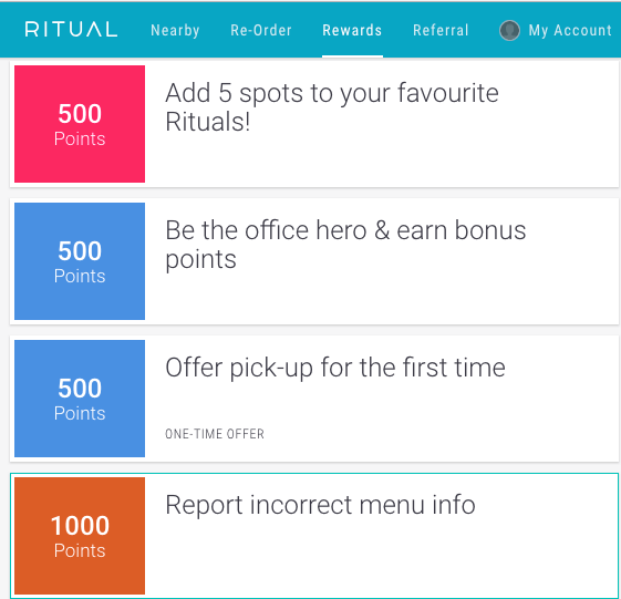 Ritual Rewards Case Study-  list of ways to earn reward points