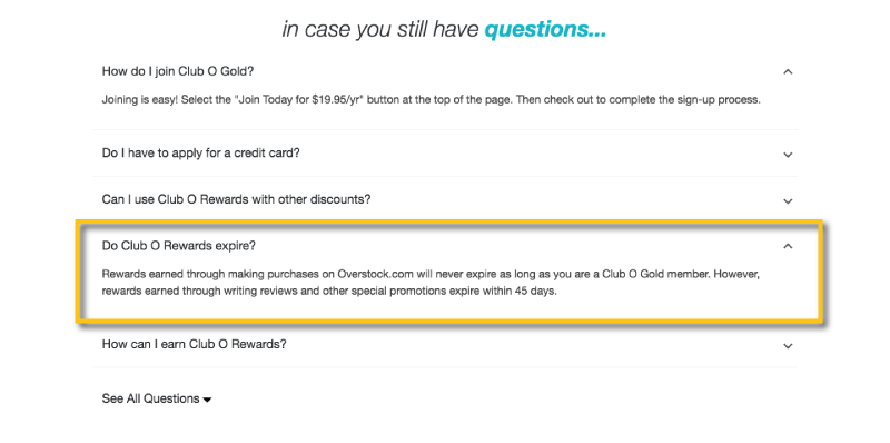 Club O Rewards expiration FAQ