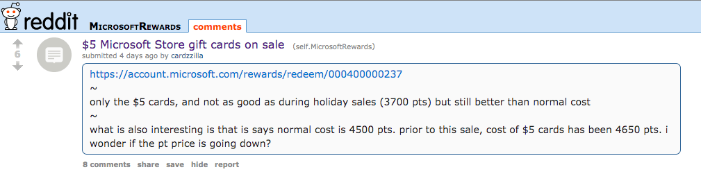 Reddit thread discussing Microsoft Rewards