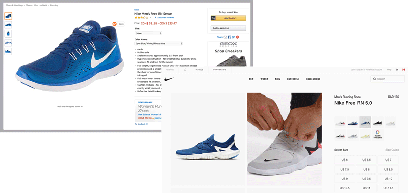 Nike versus Amazon online shopping experience