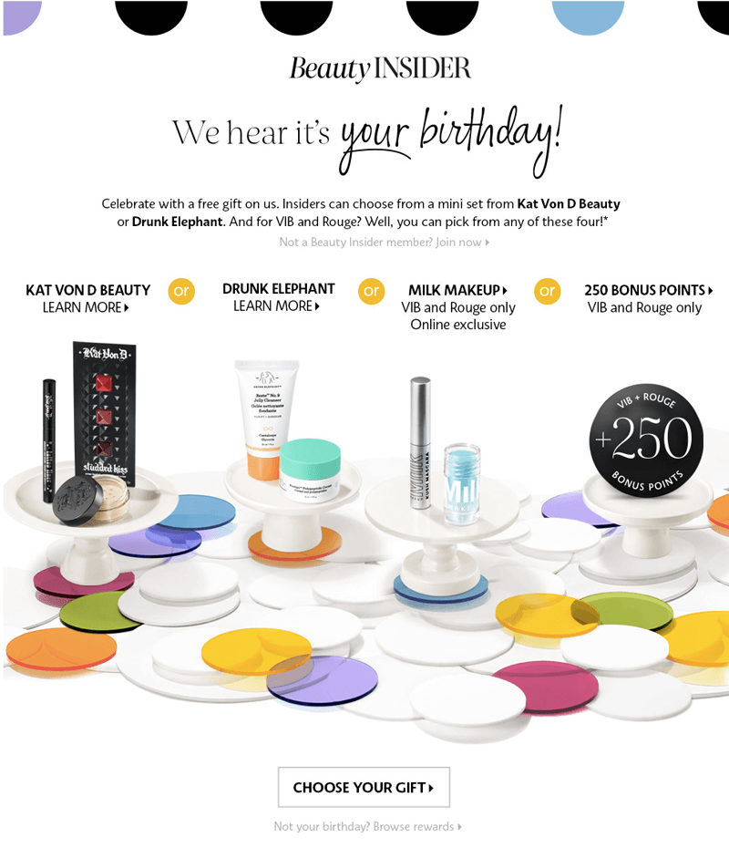 Sephora birthday rewards landing page