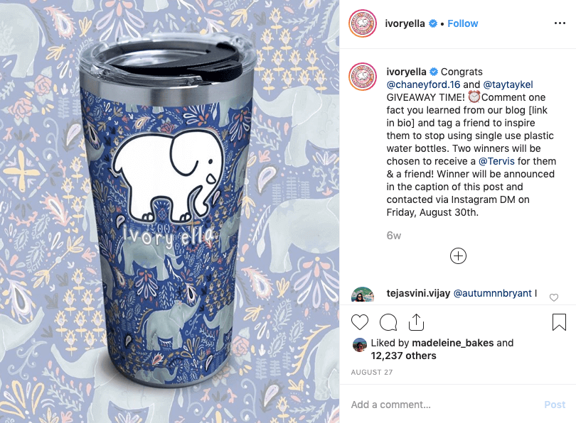 brand partnerships - ivory ella and tervis instagram