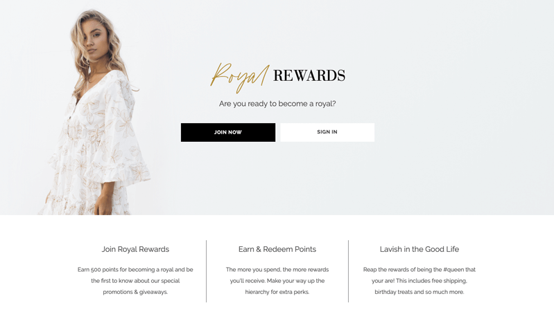 ESTHER royal rewards loyalty program explainer page