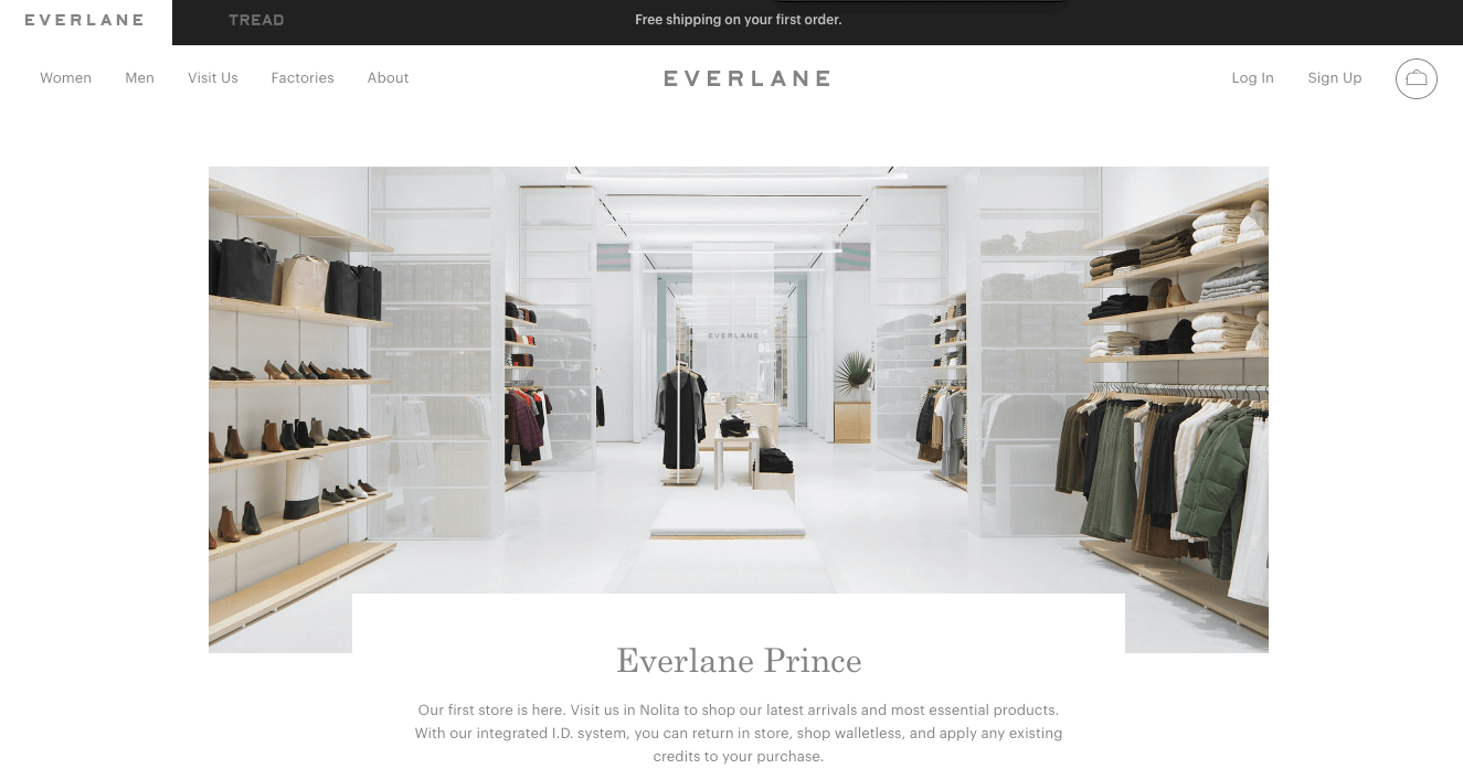 Everlane's brick and mortar store page