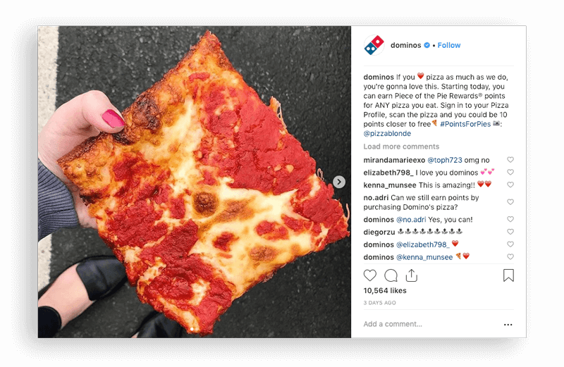 Domino's Points for Pies Instagram post