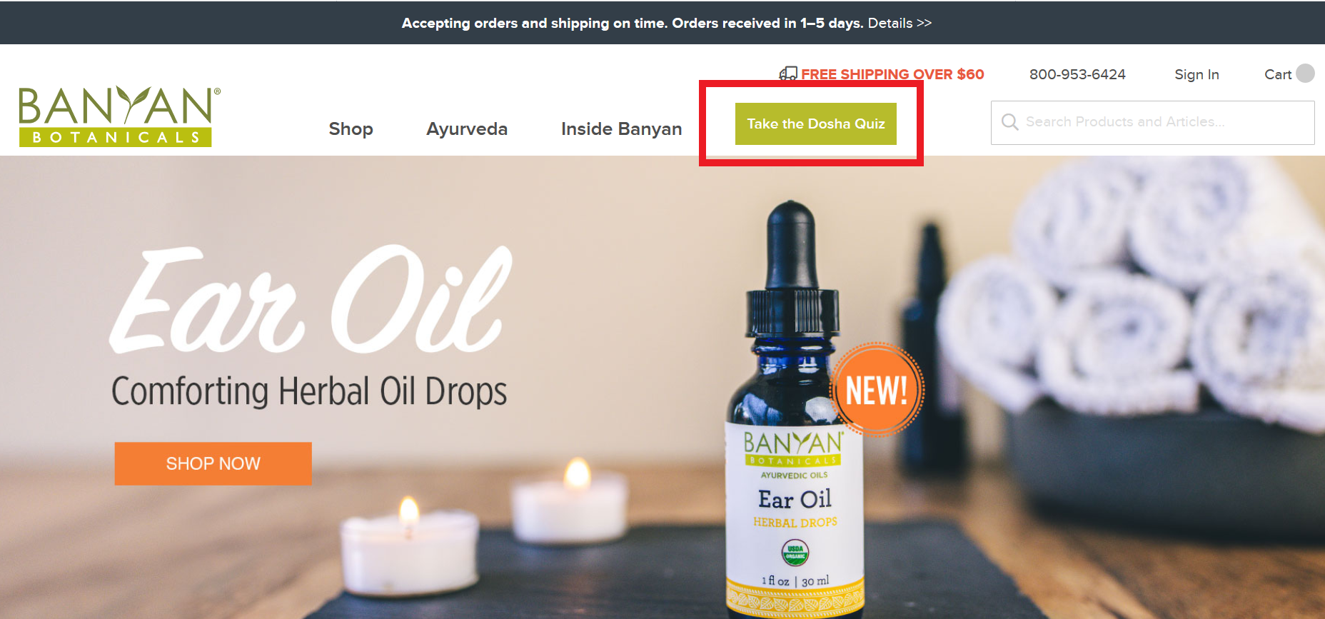 Banyan Botanicals Customer Experience Quiz on homepage