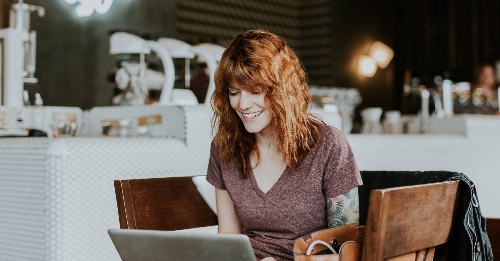 Create conversations with customers. Woman working on computer