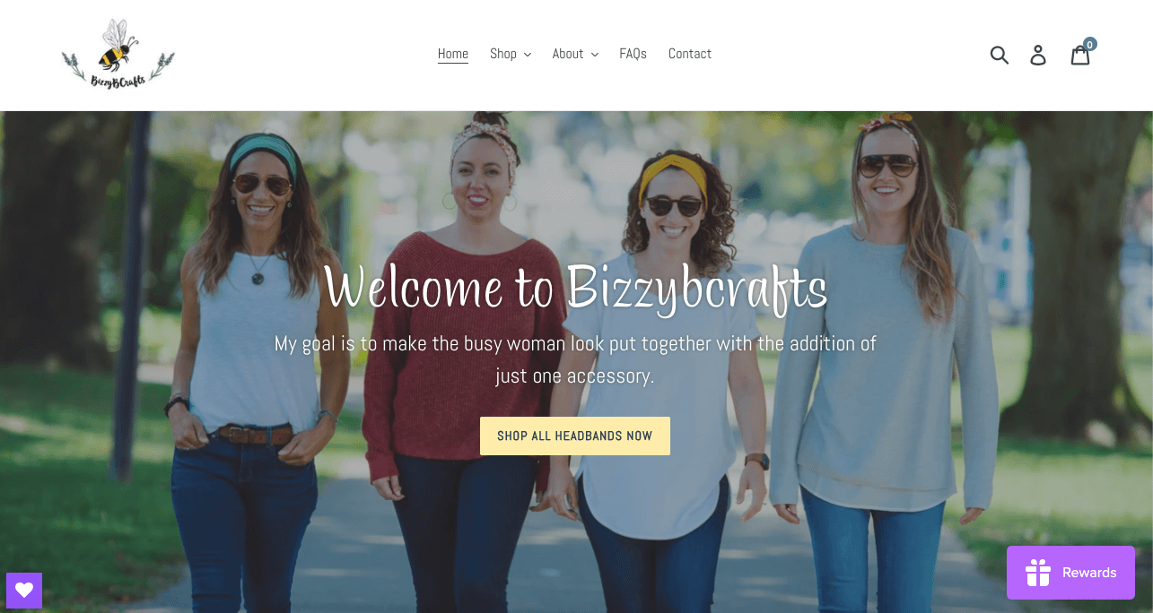 women ecommerce brands - bizzyb crafts homepage