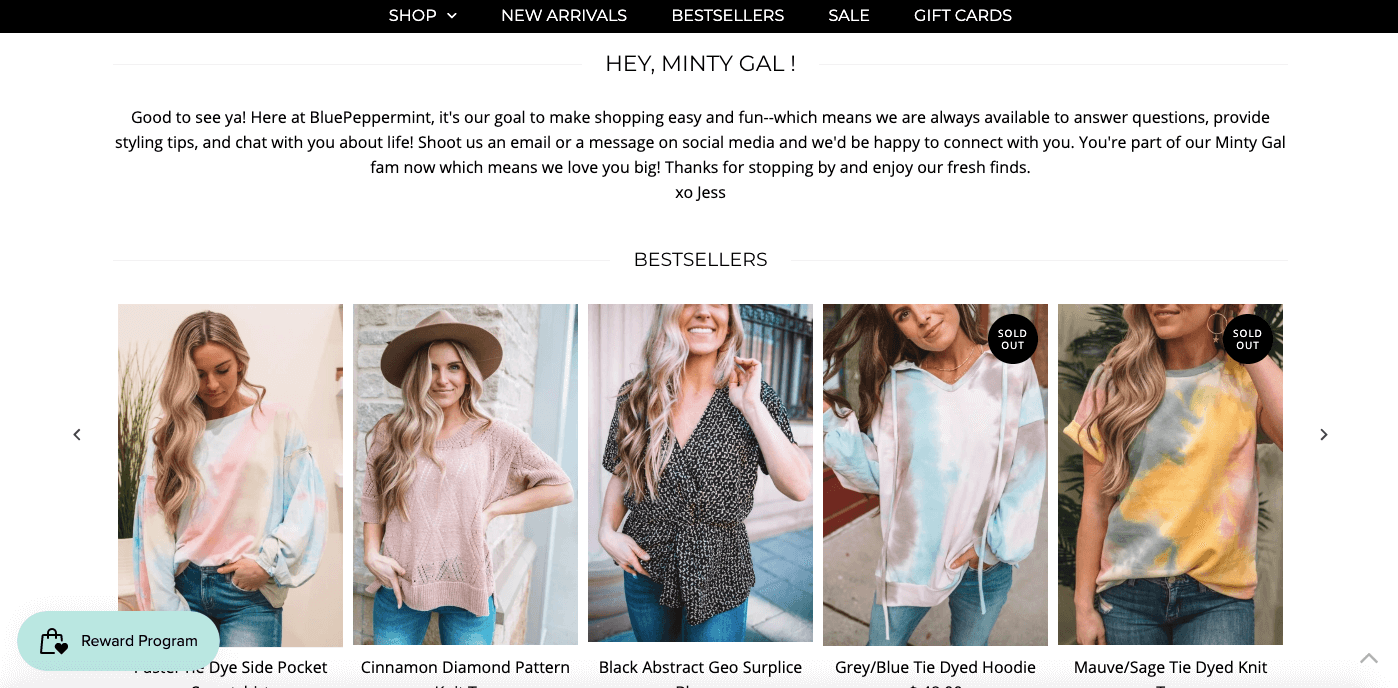 women ecommerce brands - blue peppermint boutique greeting